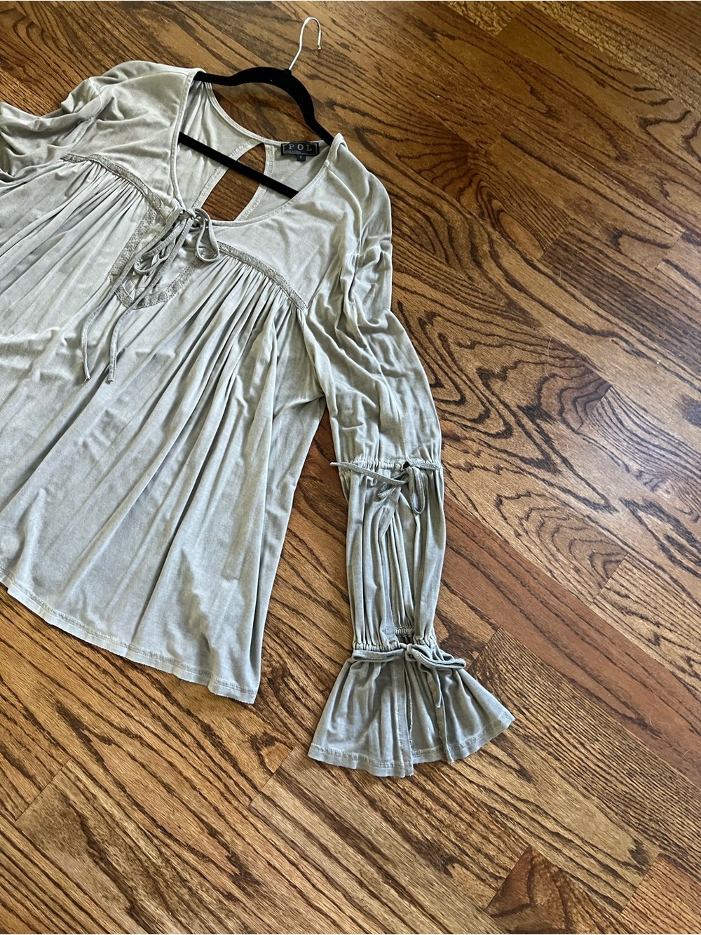 POL MOCHA Drawstring Boho Peasant Top